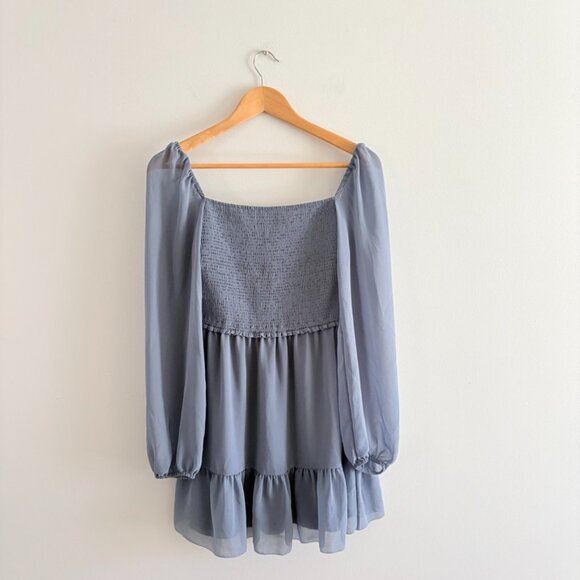 Aritzia Wilfred Tempest Mini Dress Smocked Chiffon Granite Blue Size Small - Picture 3 of 6